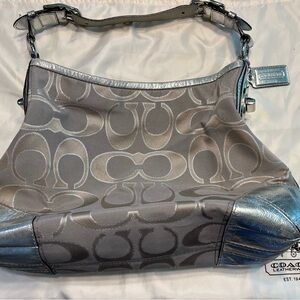 Coach Silver and Gray Shoulder Bag with Signature Design